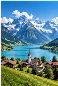 AI concept illustration: express swiss alps lake.