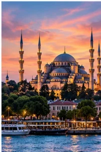 AI concept illustration: express istanbul mosque sunset.