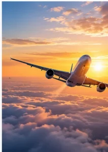 AI concept illustration: express international flight sunrise.